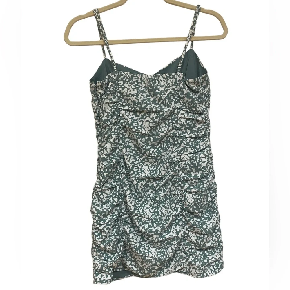 Abercrombie Dress Mini Strappy Print Size XS Rouched Green - Picture 2 of 3